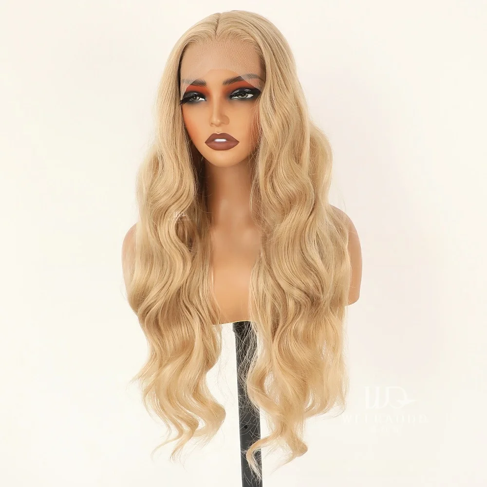 28 Inch Body Wave Mixed Blonde Lace Front Wig 13x4 Lace Frontal Glueless Honey Blonde Heat Resistant Synthetic Hair Daily Wig