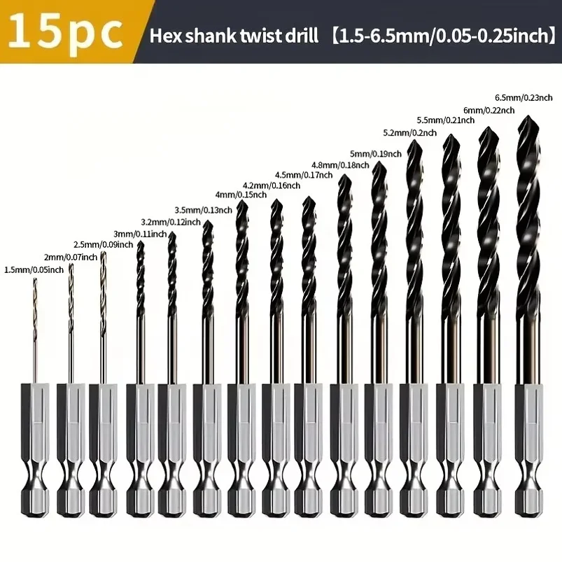 15PCS 1.5mm-6.5mm Cobalt Coated Twist Drill Bit Set HSS M35 Gun Drill Bit For Wood/Metal Hole Cutter Power Tools