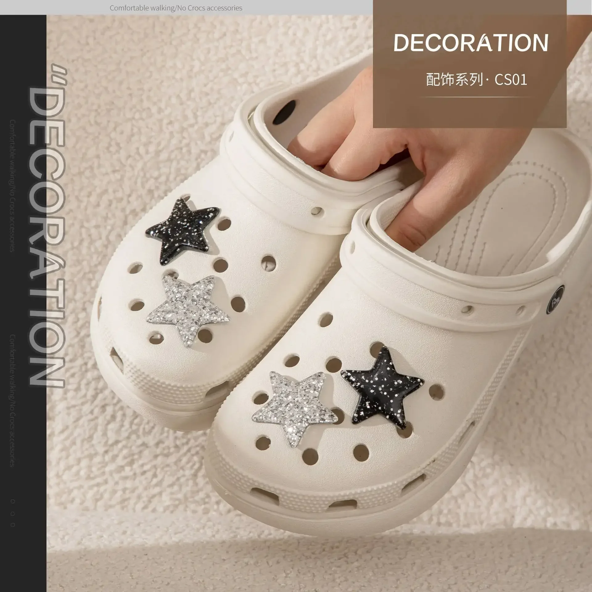 

Adult DIY Shoe Buckle Slipper Charms Sparkling Stars Black Silver Pentagram Shoe Decoration Accessory for Kids