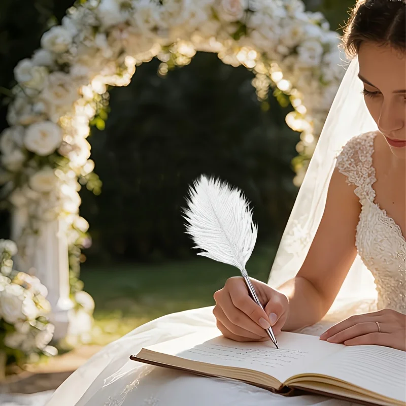 1 Feather Ballpoint Pen, Creative Feather Ballpoint Pen, for Wedding Sign-In, Business Office Use, Birthday Gift, White, Pink, Suitable as a Wedding Gift, Valentine's Day, Birthday, Study Reward, Writing