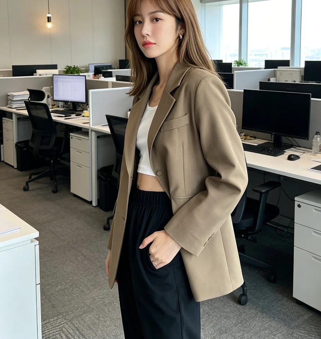 

Шикарный черный оверсайз-блейзер для женщин, повседневный офисный пиджак, модный деловой блейзер в стиле Y2K, уличная одежда для весны и осени