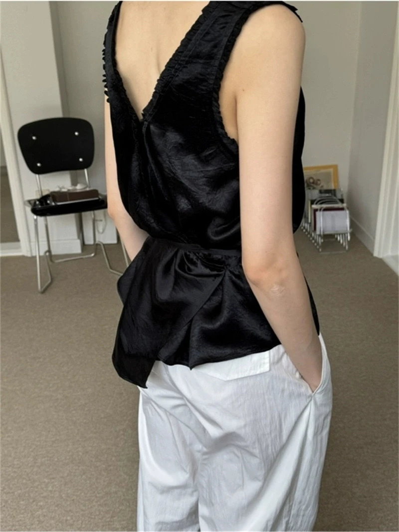 

Reversible Cross Tie Vest Top PREON Workwear Dual-sided Binding Design Regular Length Pure Color Summer 2024