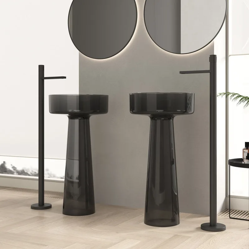 Integrated floor-to-ceiling wash basin Color transparent column basin Resin wash table