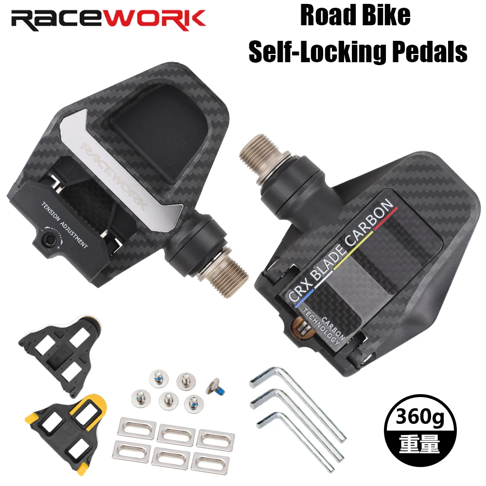 RACEWORK Rennradpedale, selbstsichernde Fahrradpedale, große Lager, Kohlefaser-Nylon, ultraleichte Clipless-Plattformpedale für SPD