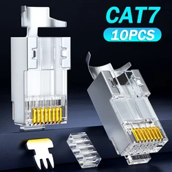 Cat7 RJ45 Plugs Metal Shielded Ethernet Connectors for Solid Wire Standard Cable Network Crimps Gold Plated Modular Cable Plug