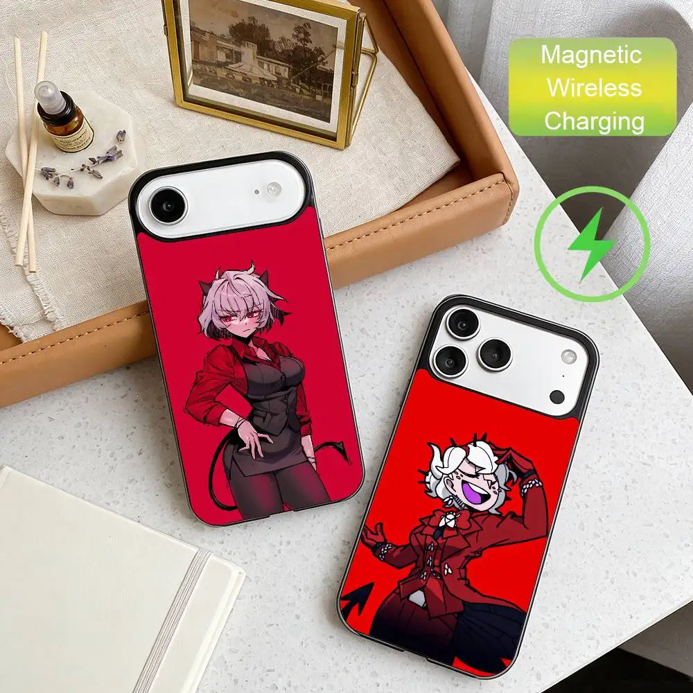 

T-Trend Style Helltaker Phone Case For iPhone17,16,15,14,13,12,11 Max Black Wireless Charging Protecitve Cover