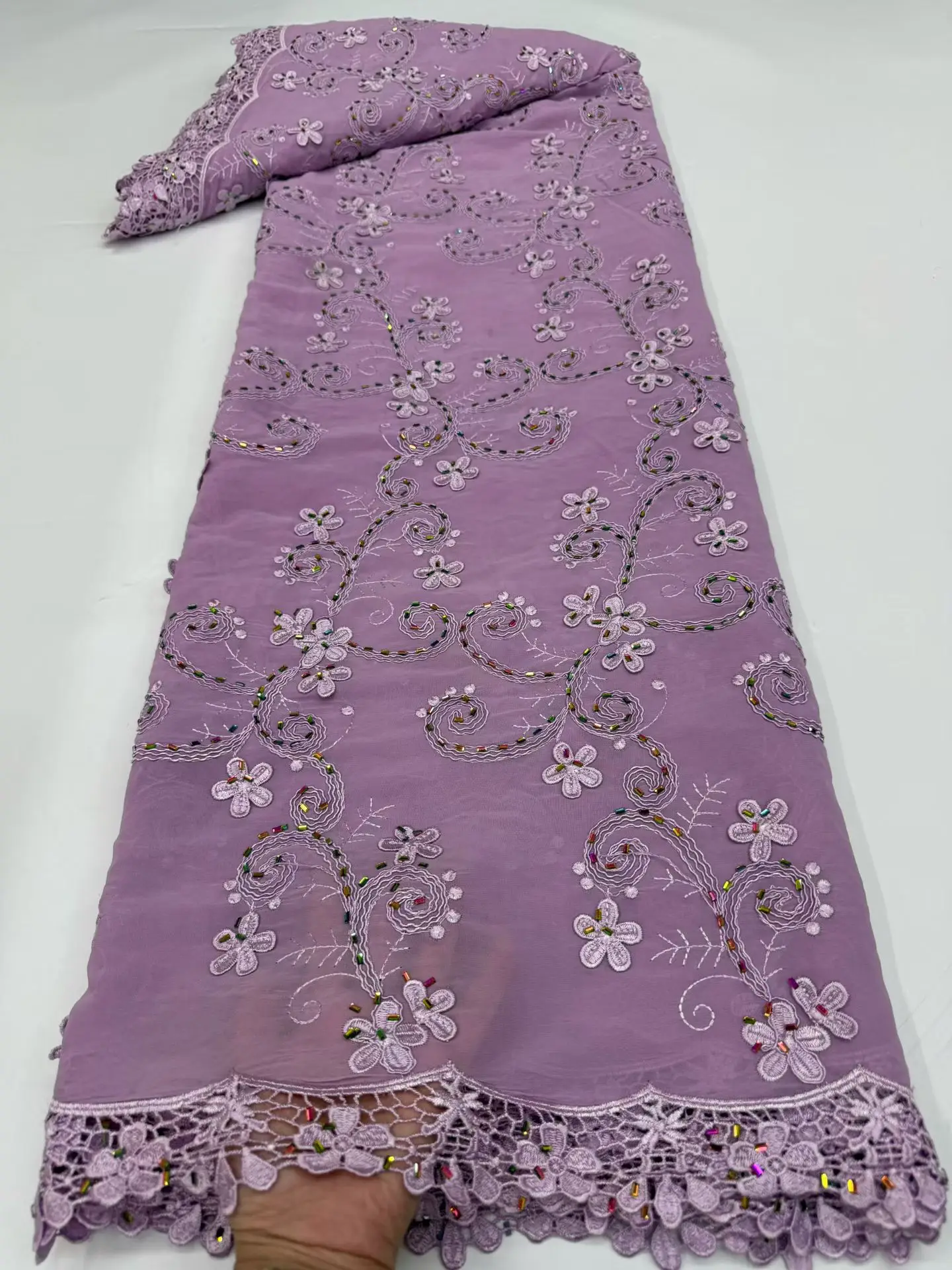 

Latest 2026 African Stones Lace Fabric Nigerian chiffon Cord Lace Fabric Milk Silk Net Dubai Lace Fabric for Dress Sewing M181-1