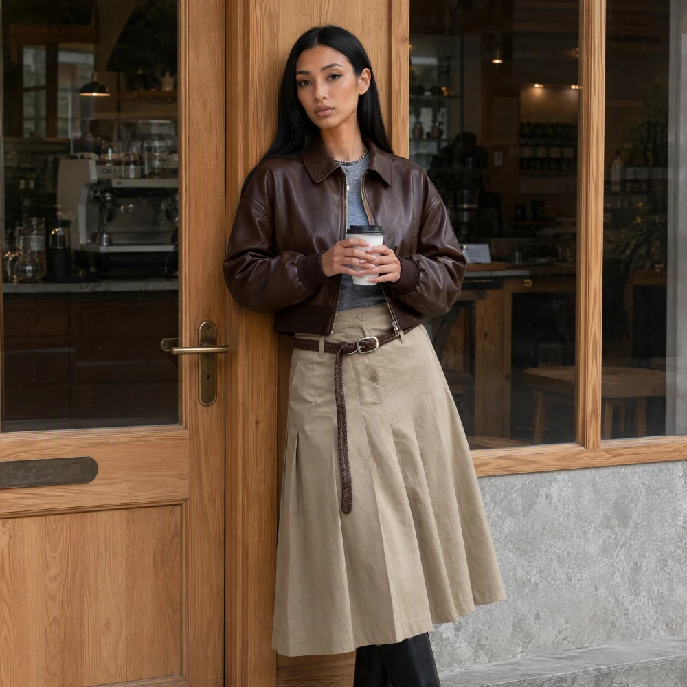 Damen-Herbstjacken mit Gürtel, kurze Lederjacken, elegante, schmale, warme Damenjacke, Street-Chic, lässige Vintage-Jacke, Neu – Detail 17
