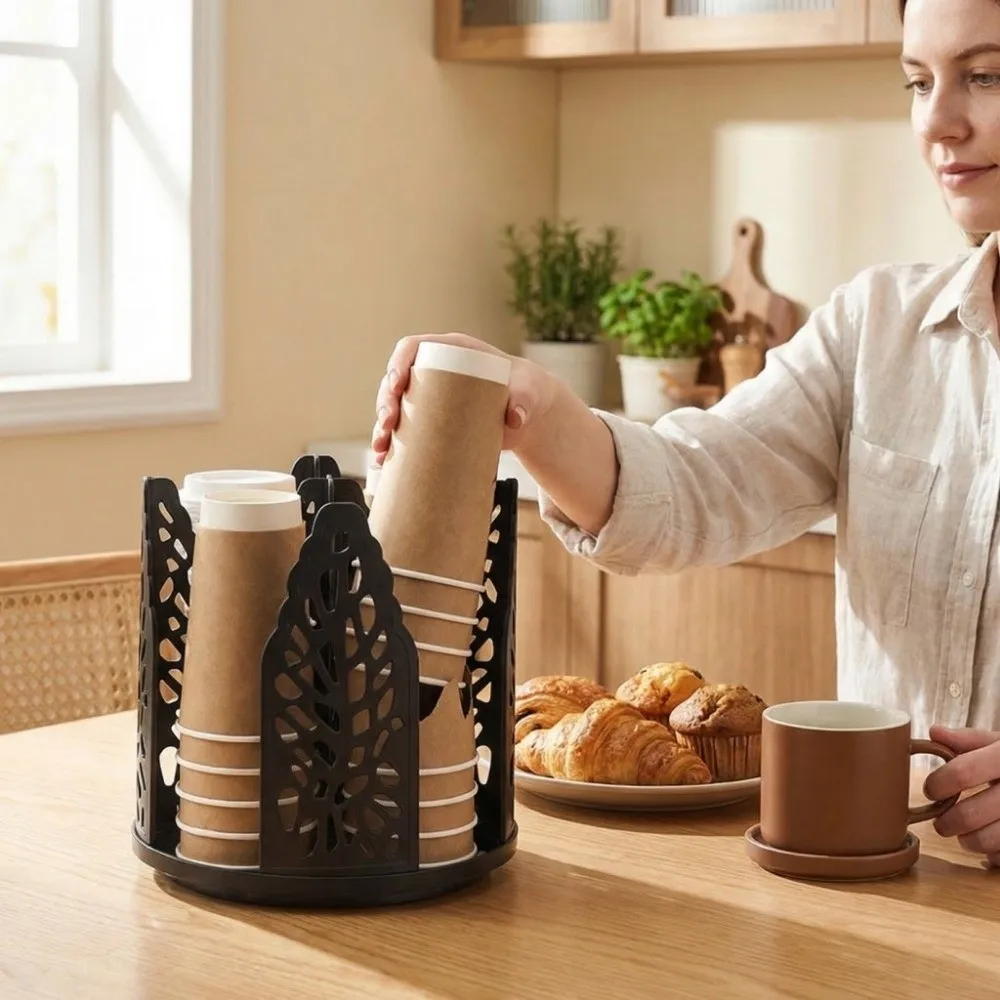 

360 Degree Rotatable Cup Storage Rack 4in1 Detachable Paper Cup Holder Large Capacity Removable Paper Cup Dispenser Kitchen