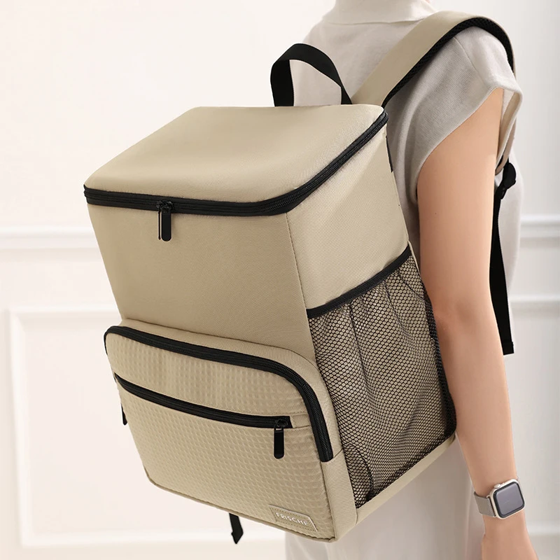 1Pc 17L Large Capacity Insulated Backpack Cooler Oxford Cloth Waterproof Beer Bag with PEVA Lined Ice Traps for Outdoor Travel