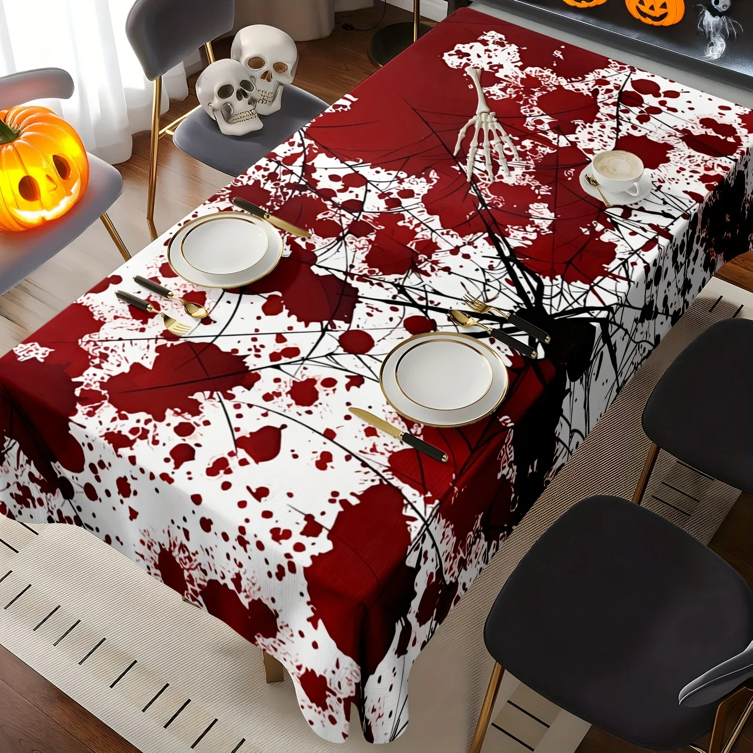 One piece of terrifying spider web patterned tablecloth - made of durable polyester fabric, for Halloween decorationxzj