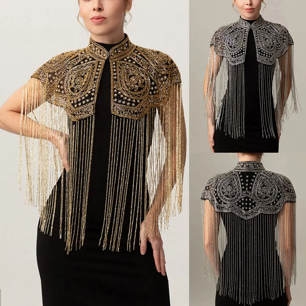 

New Indian Heavy Industry Sequins Beaded Evening Cape Fringed Shawl Wraps Long Tassel Shawl Indian Style Wedding Bridal Shawls