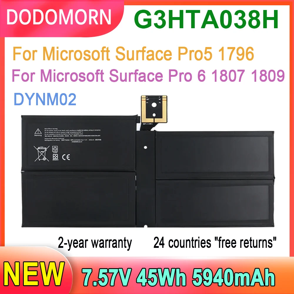 DODOMORN G3HTA038H DYNM02 Laptop Battery For Microsoft Surface Pro5 1796 For Microsoft Surface Pro 6 1807 1809 5940mAh 7.57V45WH