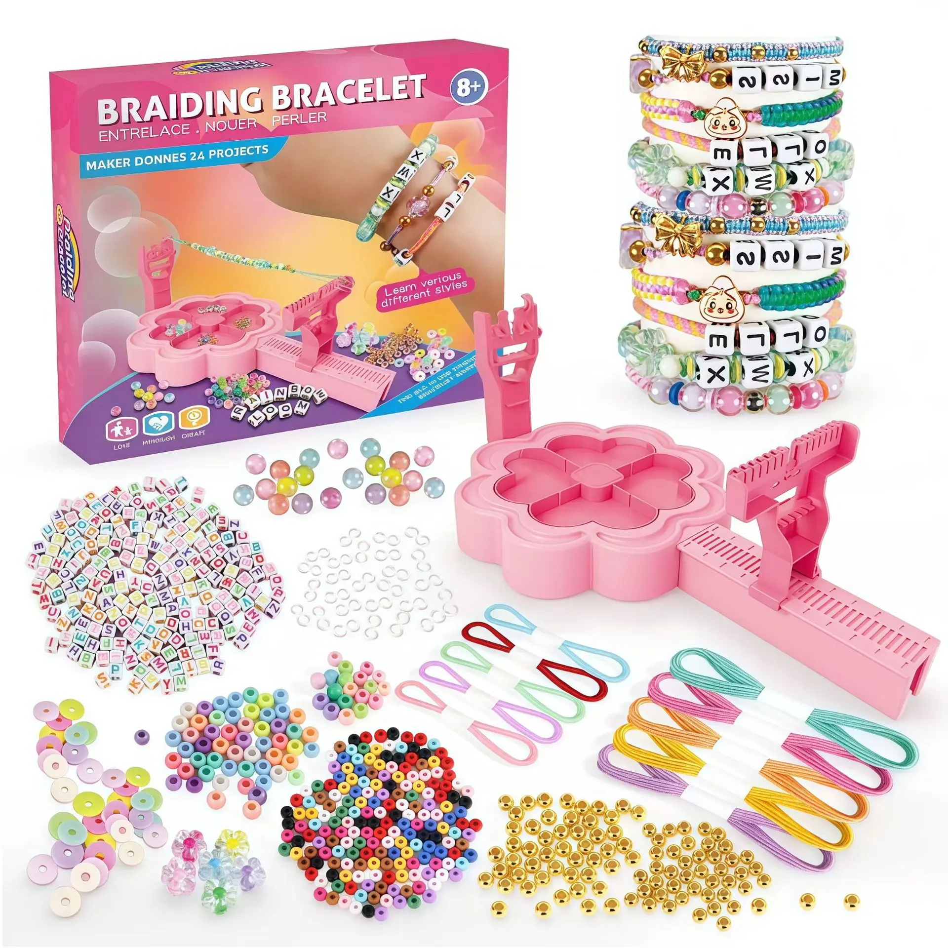 619Pcs Kids DIY Braiding Bead Set, craft jewelry maker for bracelets & hair accessories, creative gift box for little girls