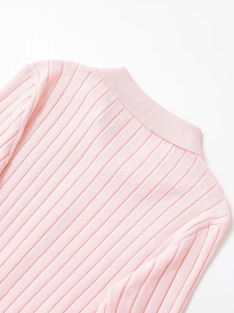 여성 패션 앞단추 리브드 니트 가디건 스웨터 폴로 칼라 긴팔 여성 아우터웨어 시크 탑스