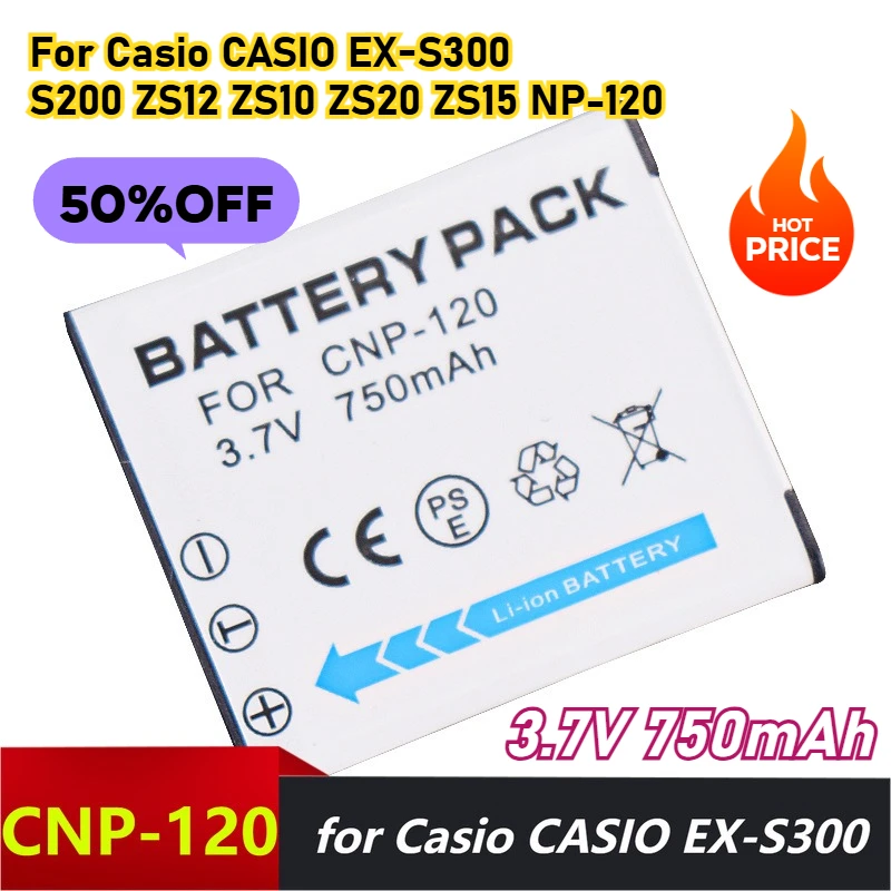 

3.7V 750mAh Camera Batteries for Casio EX-S300 S200 ZS12 ZS10 ZS20 ZS15 NP-120 Digital Batteries
