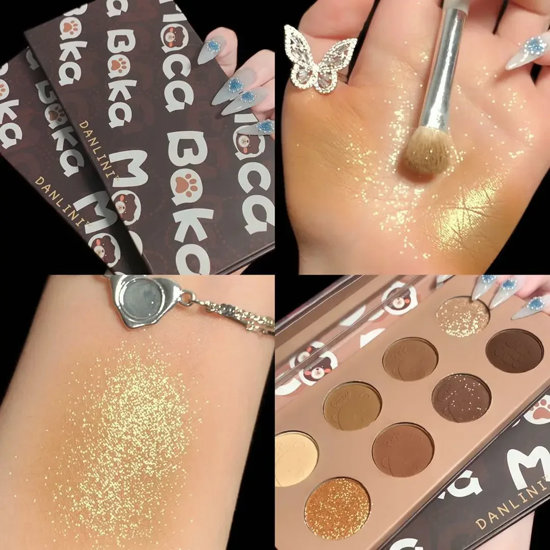 Eye Shadow Plate Summer 8 Colors Pearlescent Super Shiny Matte Student Earth Gray Light Makeup Baked Milk Tea