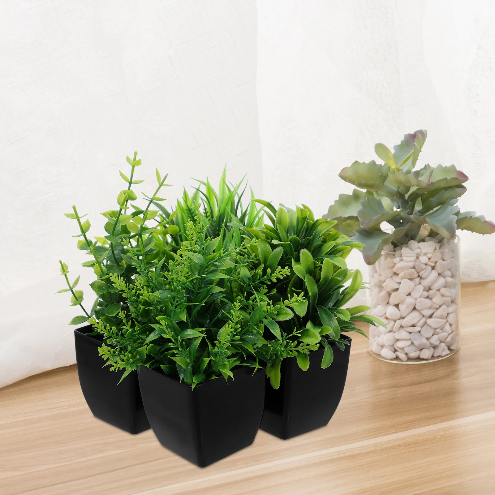 4 Uds plantas falsas artificiales Mini plantas de imitación interior pequeña hierba de imitación verde plantas en macetas para habitación hogar Oficina estante Decoración