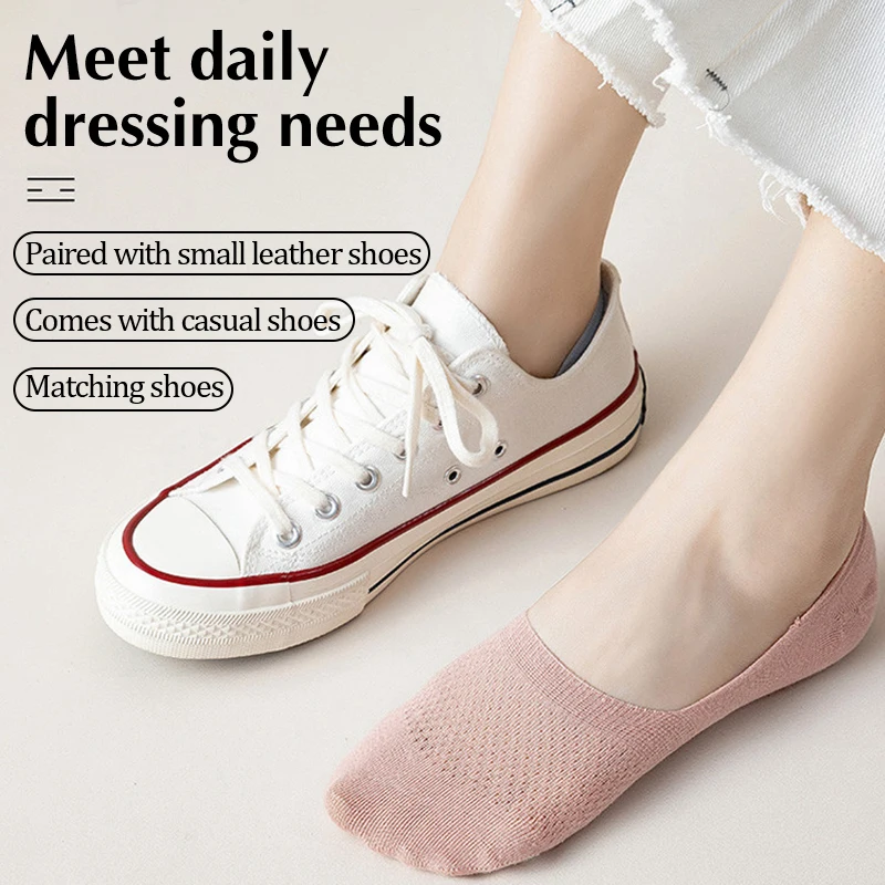 

1pair Women Invisible Socks Non-slip Chaussette Ankle Low Female Mesh Cotton Boat Socks No Show Breathable Calcetines