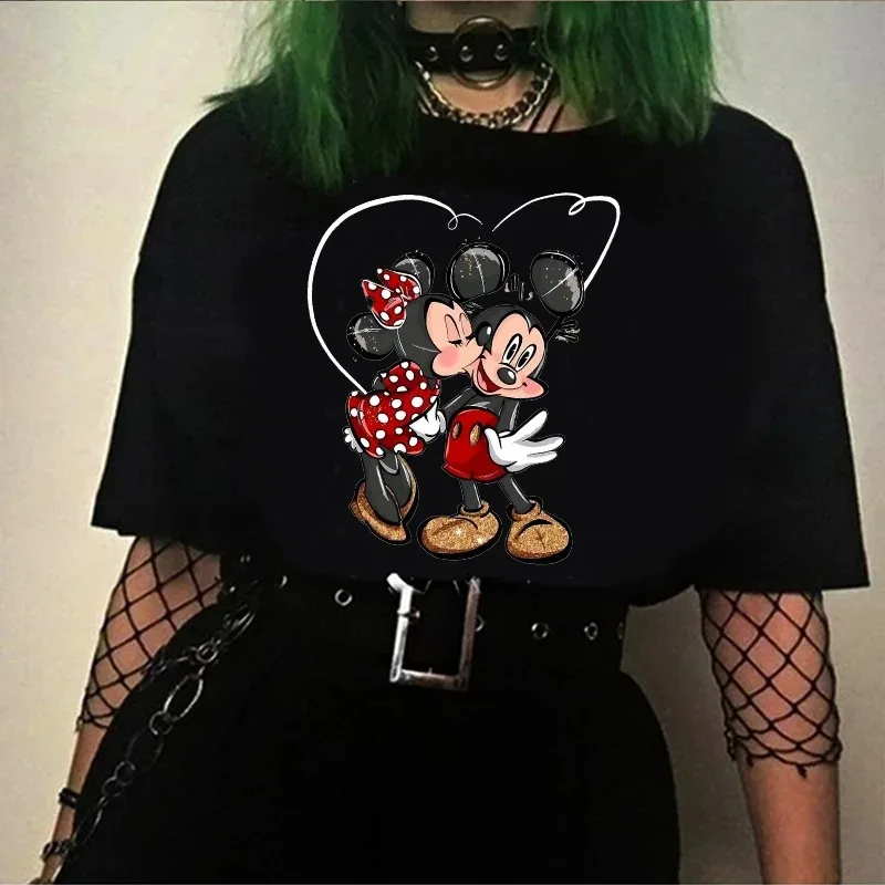 ميكي ميني تي شيرت القطن قصير الأكمام الكورية أنيمي أنيمي Harajuku زوجين عادية ميكي ماوس موضة الوالدين والطفل الزي