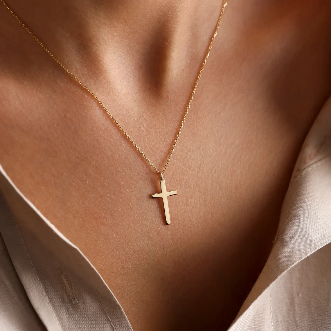 Gold stainless steel Simple Classic Fashion Double Sided Cross Antique  Minimalist Dainty Jewelry for Daily Wear