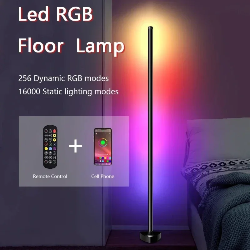 Narożna lampa podłogowa z możliwością przyciemniania 125cm stojak Bluetooth RGB nastrojowe oświetlenie LED do sypialni dekoracje domowe w stylu