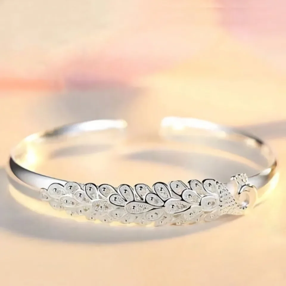 Popular brand 925 sterling silver Peacock opening screen bracelets Bangles for women fashion wedding jewelry Adjustable gifts