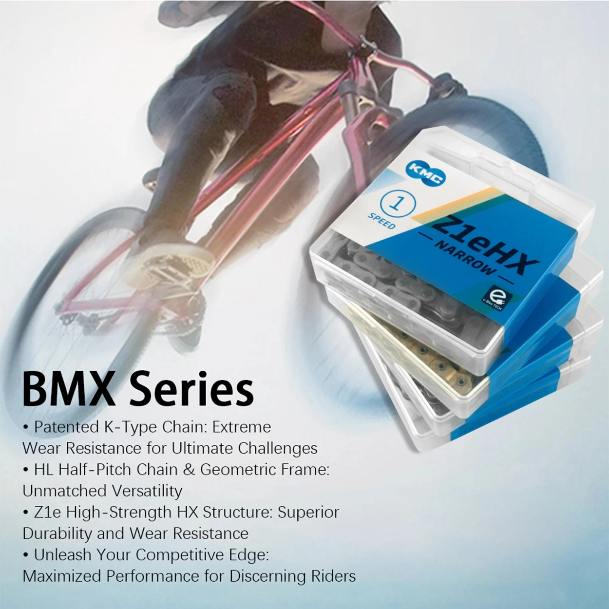 KMC Singlespeed-Fahrradkette S1 K1 K1SL Z1eHX HL1 BMX Serie 1/2"x1/8" 3/32" Freestyle-Fahrradkette für Jump Track und City Bike – Detail 3