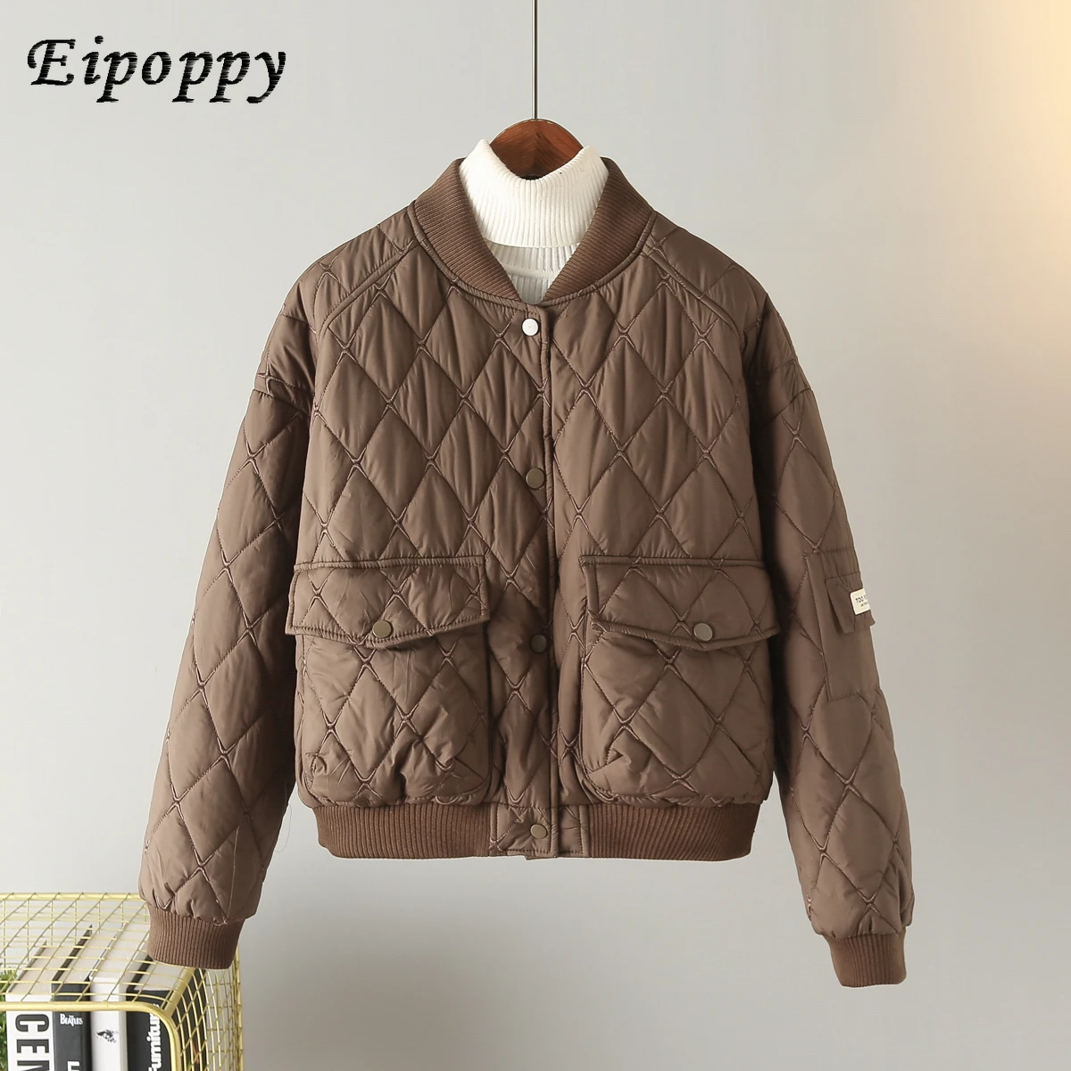 Short Lightweight Embroidered Cotton-Padded Coat Autumn and Winter New Korean Style Rhombus Cotton-Padded Coat