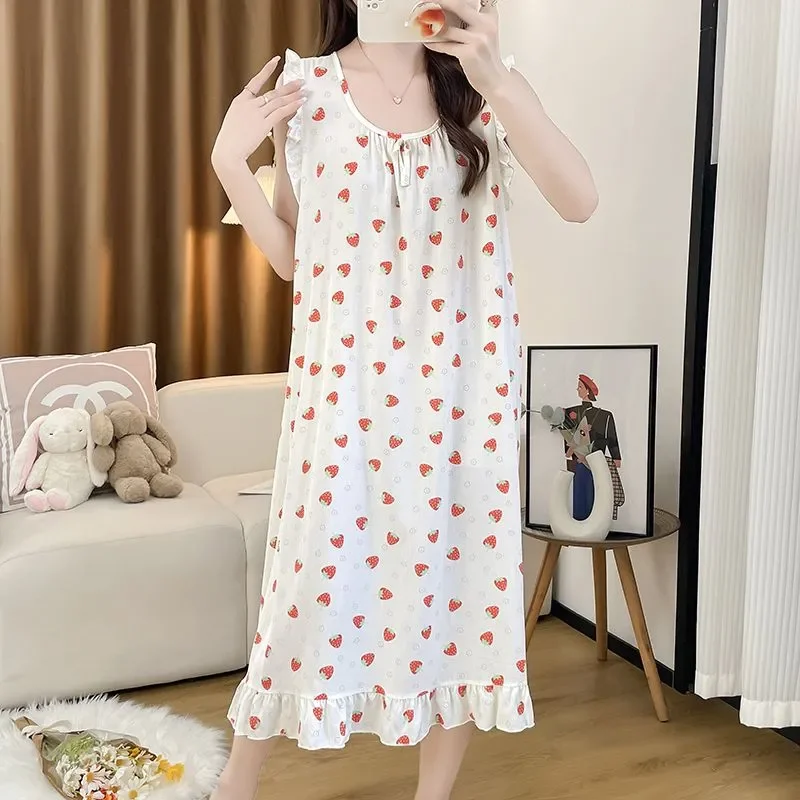 

Nightdress Women Nightie Loose Nightgown Female Cute Print Sleep Dress Light Sleepwear Women Pajama