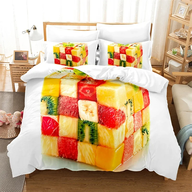 Cute Tropical Fruit Duvet Cover Summer Fruits Print Bedding Set Lightweight Microfiber Kawaii Comforter Cover with 2 Pillowcases