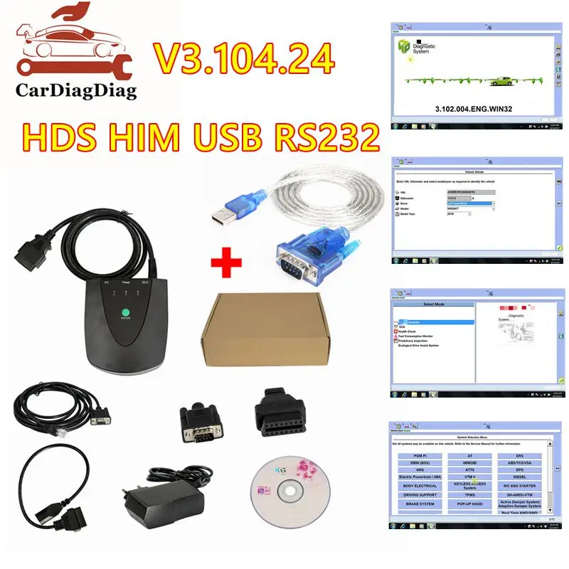 Module Green Double PCB Multi-Function Latest Version 3.104.24 HDS HIM USB RS232 For HONDA Diagnostic Module For Honda Interface