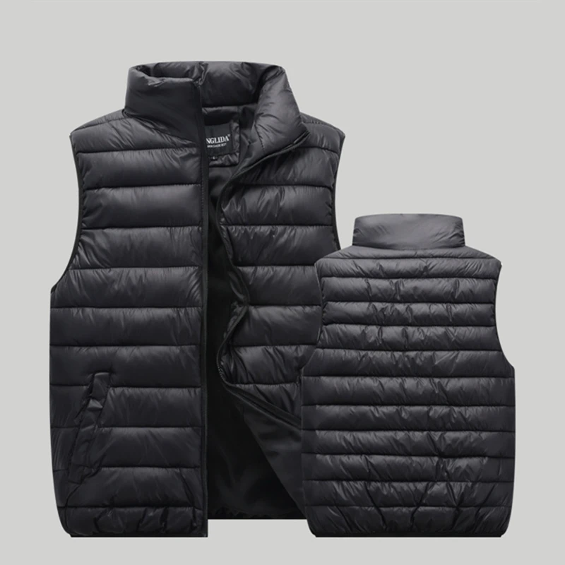 Winter Men\'s Vest Casual Waistcoat Sleeveless Jackets Warm Lightweight Windbreaker Men Clothing Stand Collar Cotton Padded Coat