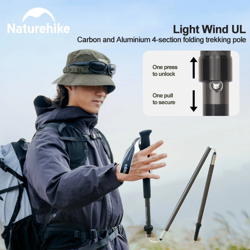 Naturehike Outdoor Poles LightWind UL Series 3K Carbon and Aluminium 4-Section Folding Trekking Poles Hiking Climbing Portable