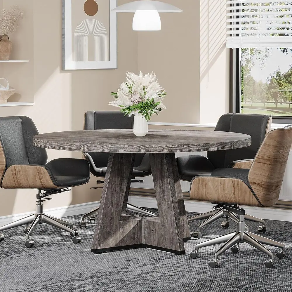 

Grey Wooden 47 Round Conference Table for 4-6, Thick Top & Sturdy Base