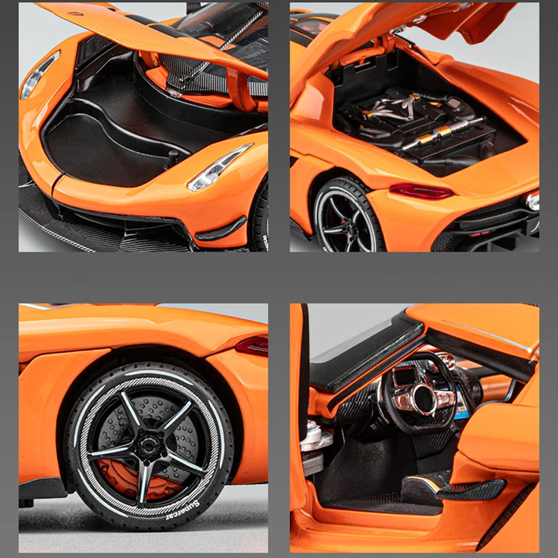 1:24 Jesko Modello di auto sportiva in lega Fonde sotto pressione Modello di auto da corsa in metallo Alta simulazione Suono Luce Tirare indietro Giocattolo per bambini Regalo di compleanno Co