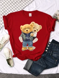 We Are Best Friends Cute Bear T-Shirt Women Summer Breathable Tops Street Vintage Casual Short Sleeve Sport Aesthetic Clothes