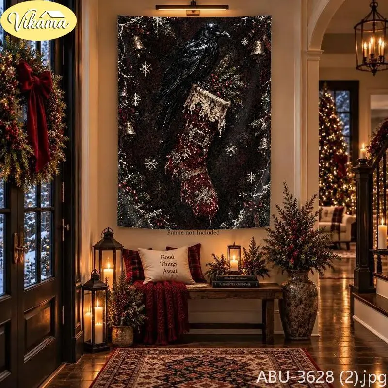 VIKAMA Macabre Deer Cranium Pomegranate Pine Cone Wall Tapestry Noir Victorian Candle Nature Festive Room Home Decor Indoor Art