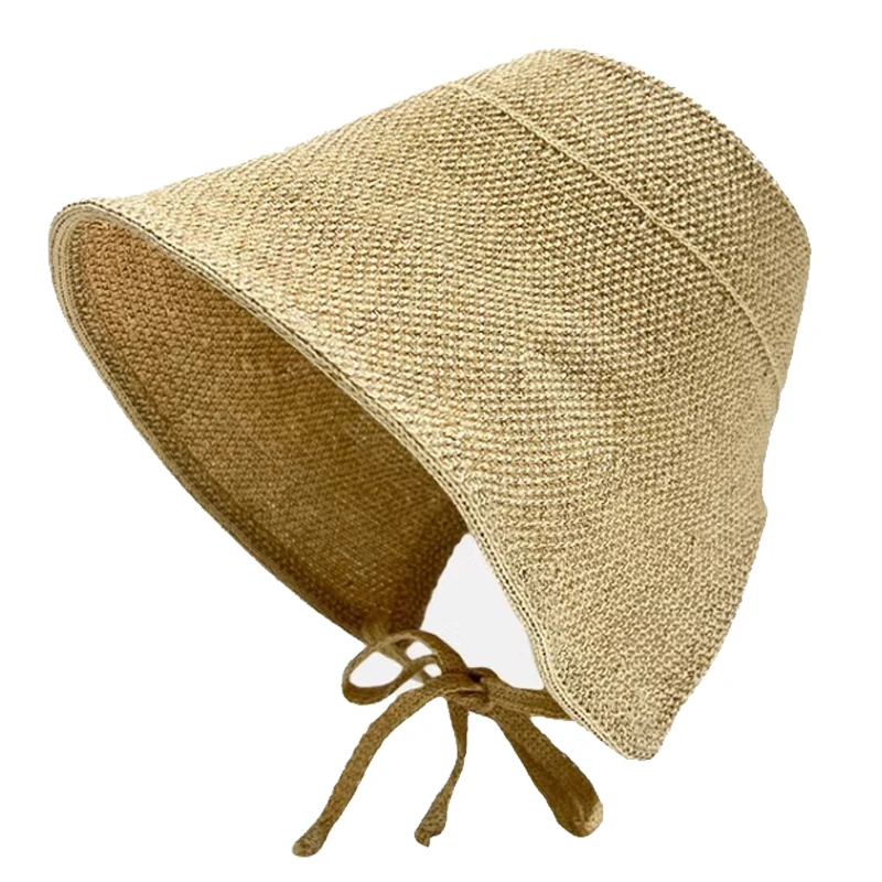 Retro Lace Up Bucket Hat Woman Cotton Linen Large Brim Sunshade Sun Hats Outdoor Cycling Sun Protection Visors Summer Beach Caps