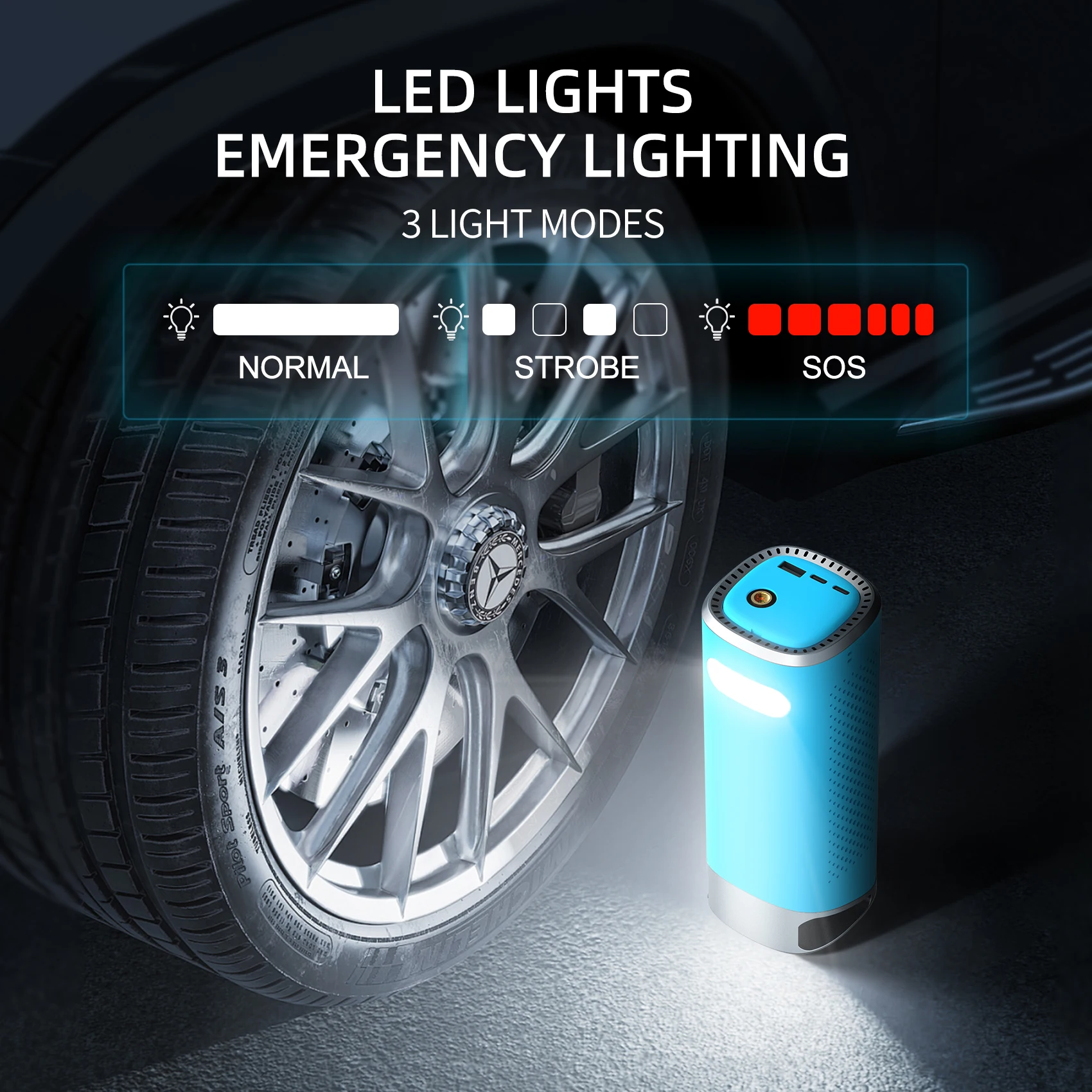 Multifunctional Car Emergency Jump Starter Inflator All-in-One 12000mAh Auto Battery Booster Digital Portable Tire Air Pump