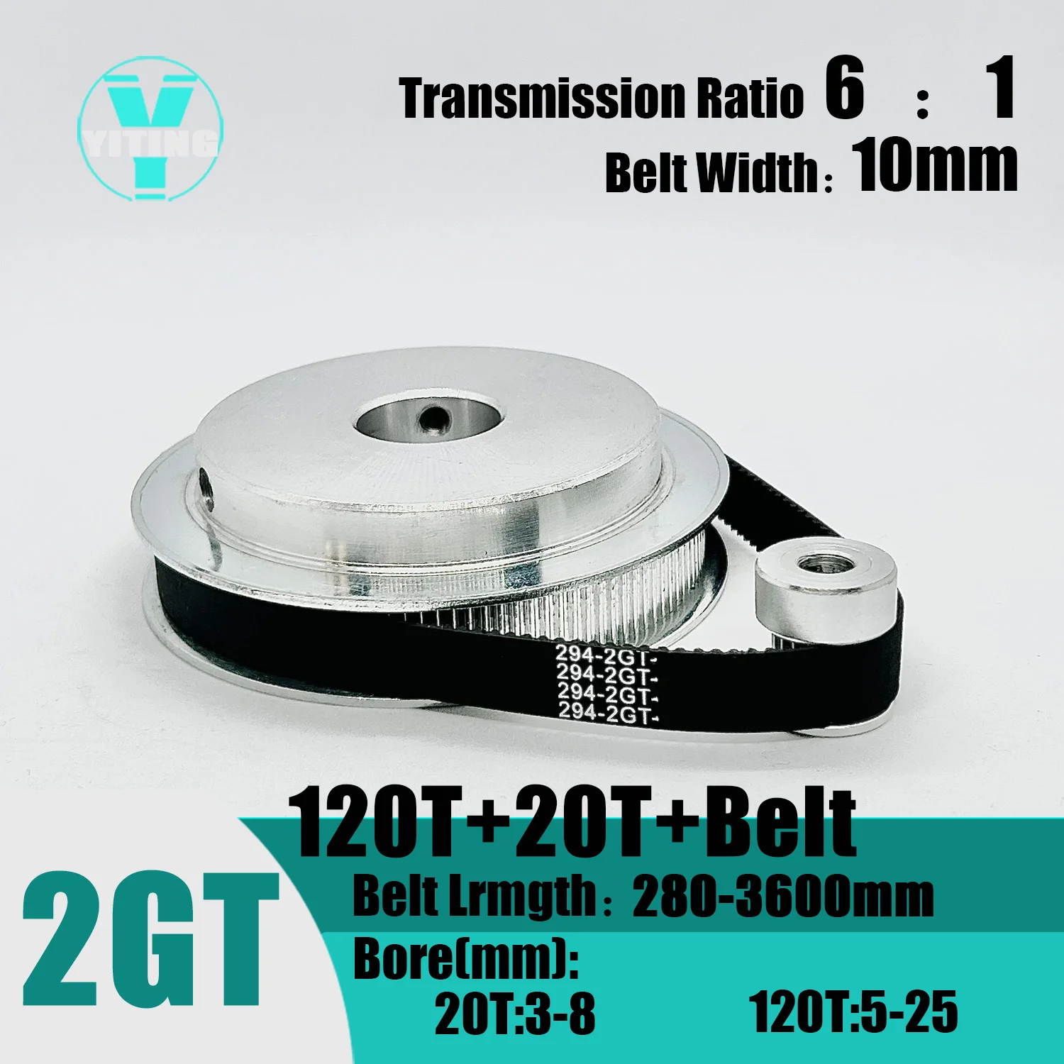 2GT 2M 120Teeth 20T  GT2 20Teeth 120T Timing Belt Pulley Set Belt Width 10mm Bore 3~25mm  6:1 Wheel Synchronous Pulley Belt Kit