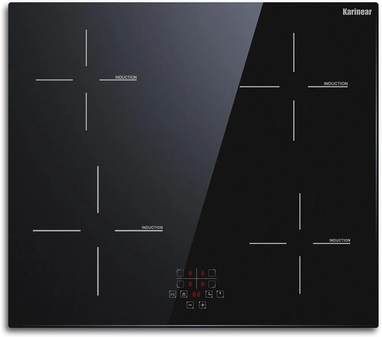 Placa de inducción de 24 pulgadas, placa de cocina eléctrica de 4 quemadores, quemador de inducción empotrado con temporizador y bloqueo para niños, función de pausa