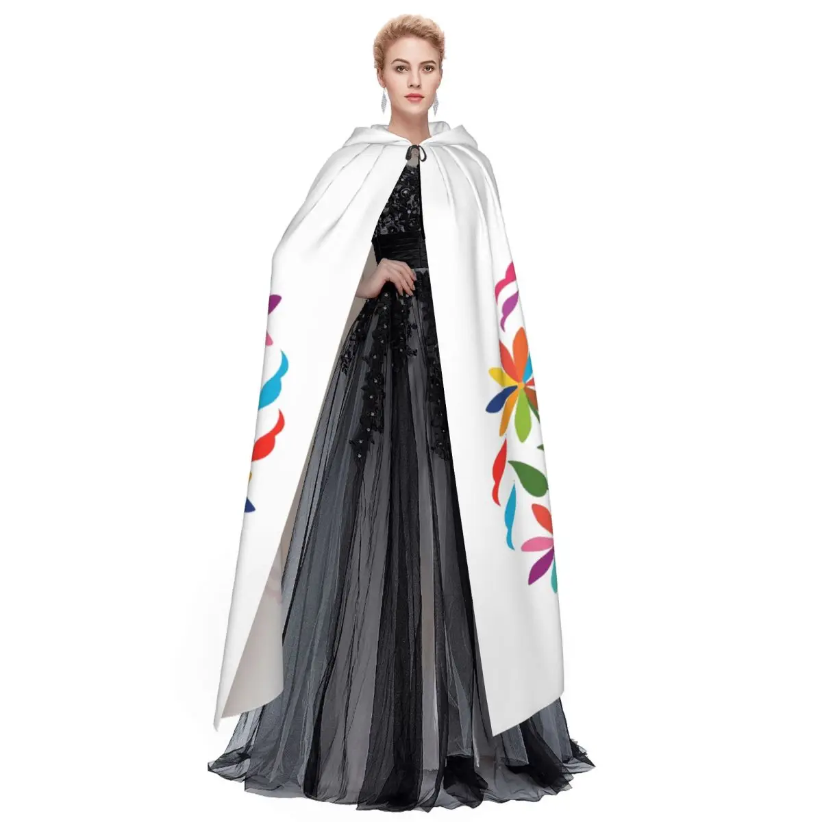 メキシコ自動花構成による Akbaly ロングフード付きマント魔女コスチュームコスプレケープハロウィンヴァンパイア大人ユニセックス