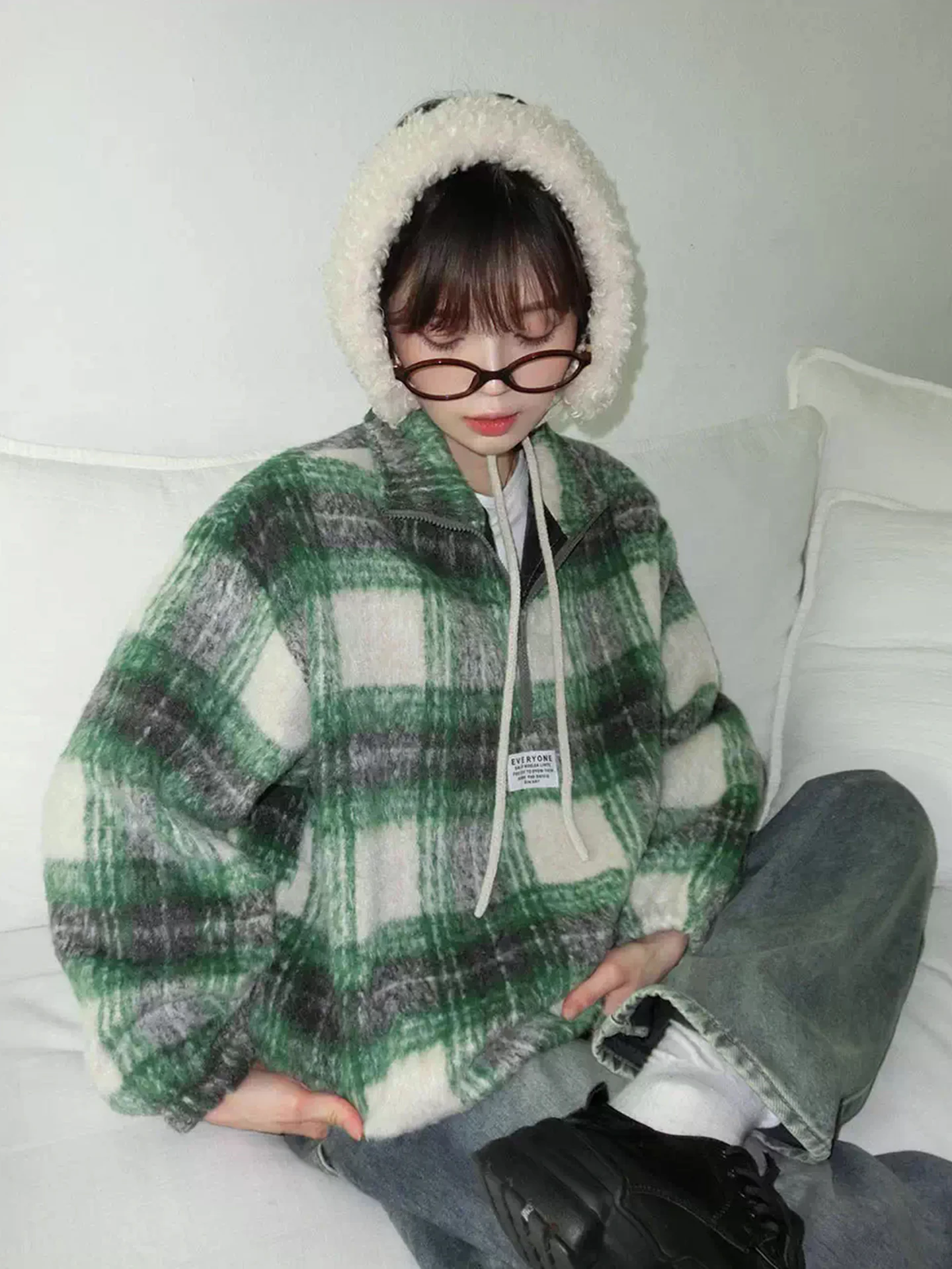 الرجعية اللون بلو منقوشة هوديي Jaet المرأة شتاء جديد f البريدي Dstring المخملية irt عارضة مريحة فضفاضة تناسب