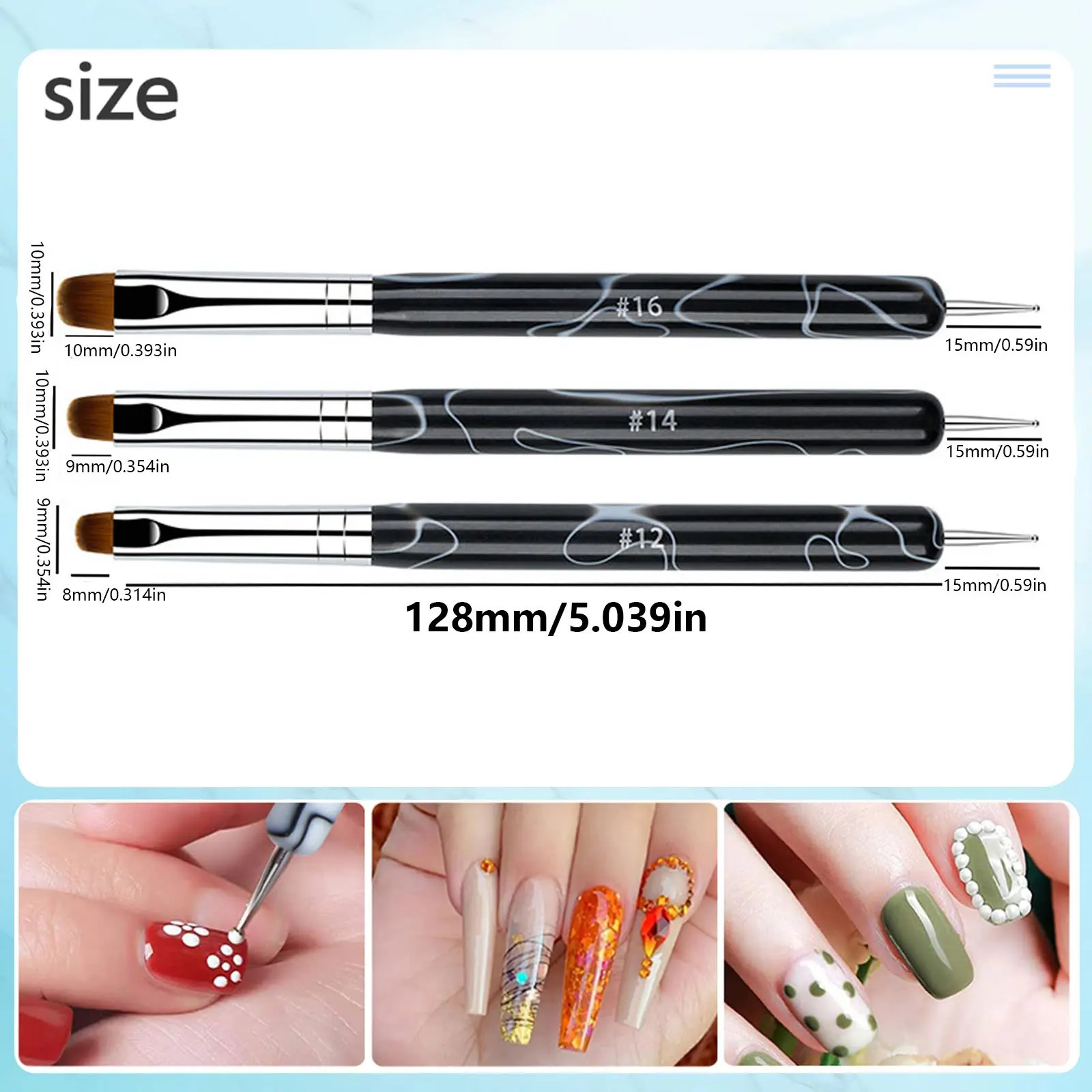 Doppelseitiger French-Manicure-Pinsel mit Wellengriff und Halbkreis-Spitze für Gel-Anwendung, Kantenbearbeitung, Formgebung und Punktierung - Maniküre-Werkzeuge – Detail 3