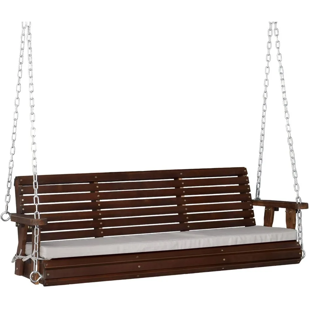 

Heavy Duty 880 LBS Patio Wooden Porch Swing Outdoor with Extra Cushion, Farmhouse Hanging Bench Tree Swing with Adjustable Chai