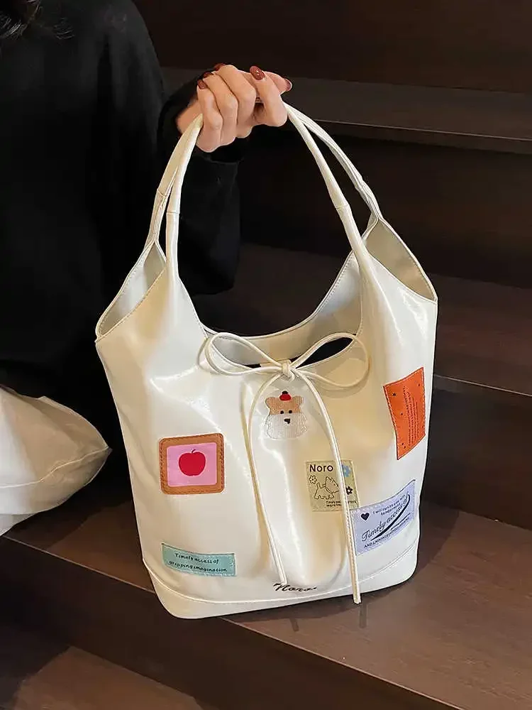 

Spring Summer Large Capacity Women Bags 2025 New Fashion Commuter Tote Bucket Bag Female Soft Leather Handbags