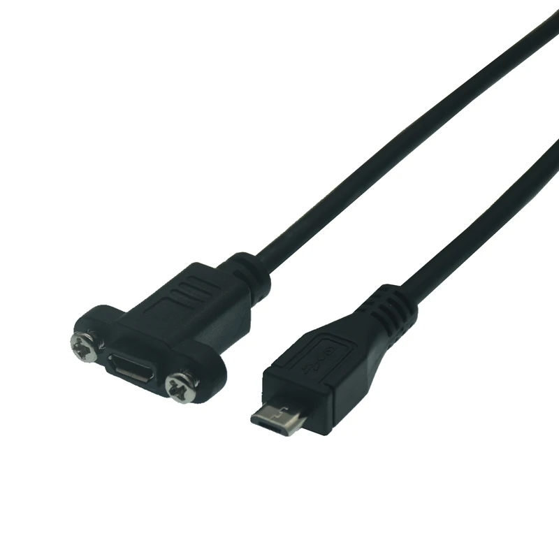 

Pitch 17.5mm 5 Pin Micro USB 2.0 Male To Female Extension Data Sync Power Charge Cable With Screws Lock Panel Mount 25cm