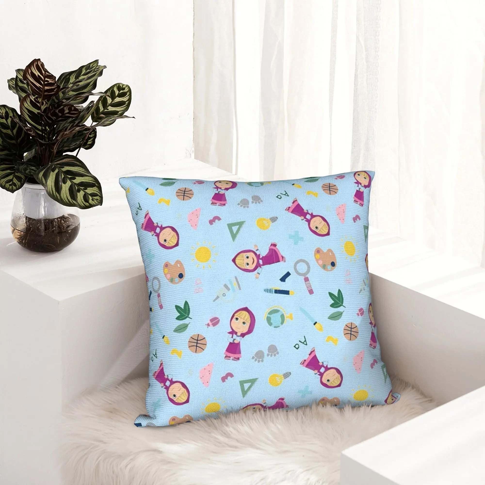 Cute Cartoon M-Masha and Bear Pillowcase Printing Polyester Cushion Cover Decoration  Pillow Case Cover Home Zipper 40X40cm