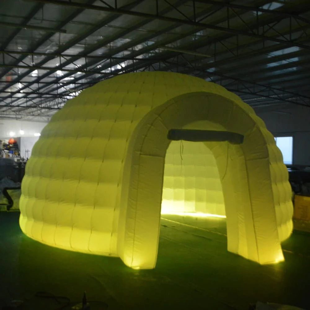 Cúpula de iglú inflable con luz LED blanca, tienda de campaña para publicidad comercial, boda, eventos de Camping, venta al por mayor, 20/30 pies de diámetro